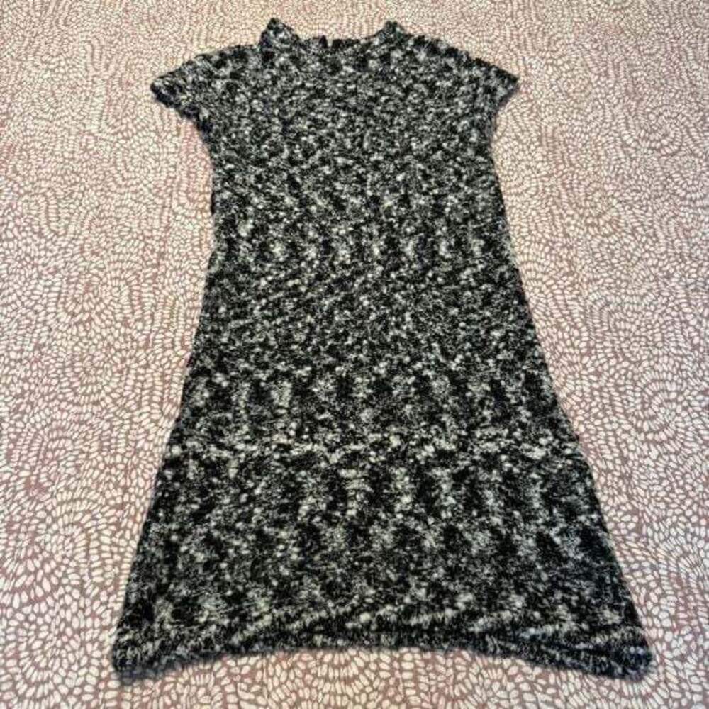 525 America Womens Black White Wool Blend Marled Knit Mock Neck Sweater Dress S